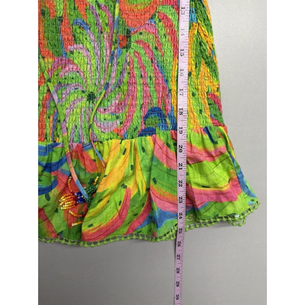 FARM Rio Neon Banana Print Off Shoulder Puff Sleeve Smocked Mini Dress XS - Picture 8 of 9